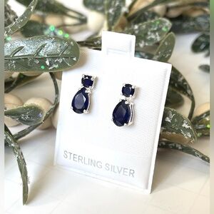 925 Sterling Silver Natural Blue Sapphire  Dangle Earrings “Royal Delicacies”